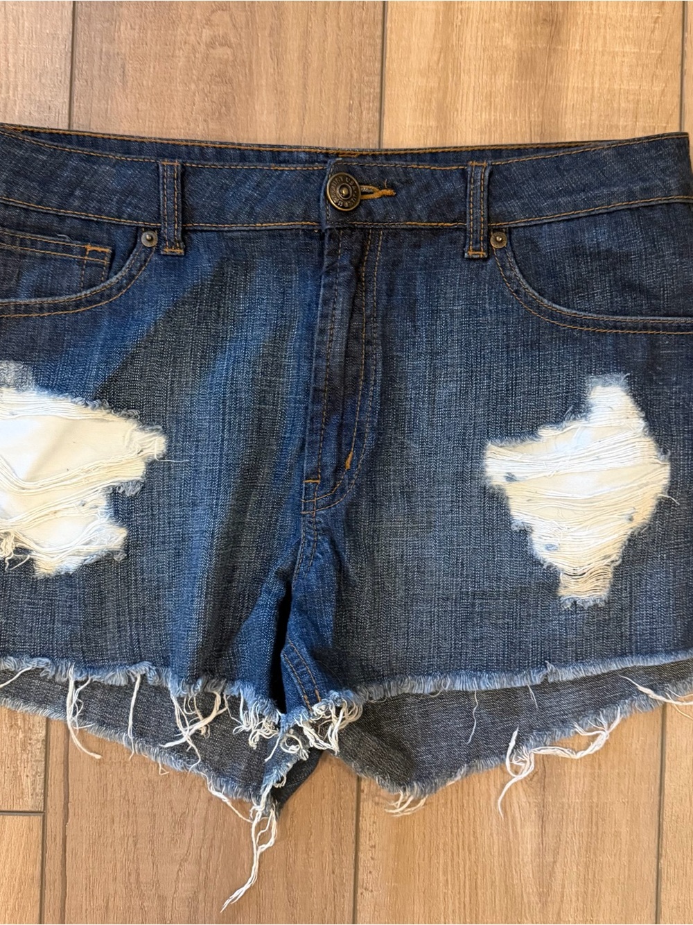 Just USA Dark Blue Distressed Denim Cutoff Shorts